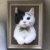 Black and White Needle-felt Cat Portrait