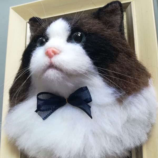 Brown and White Needle-felt Cat Portrait Right