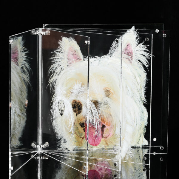 White Dog 3D Glass Portrait Layers